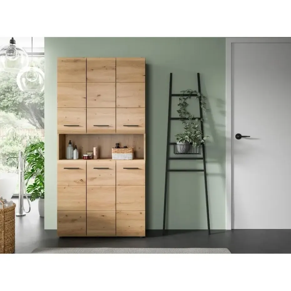 Hioshop Ice badkamerkast 6 deuren- 1 plank eiken decor