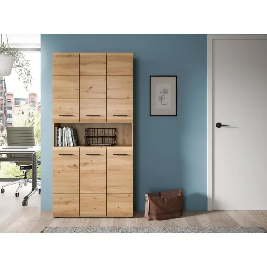 Hioshop Ice badkamerkast 6 deuren- 1 plank eiken decor
