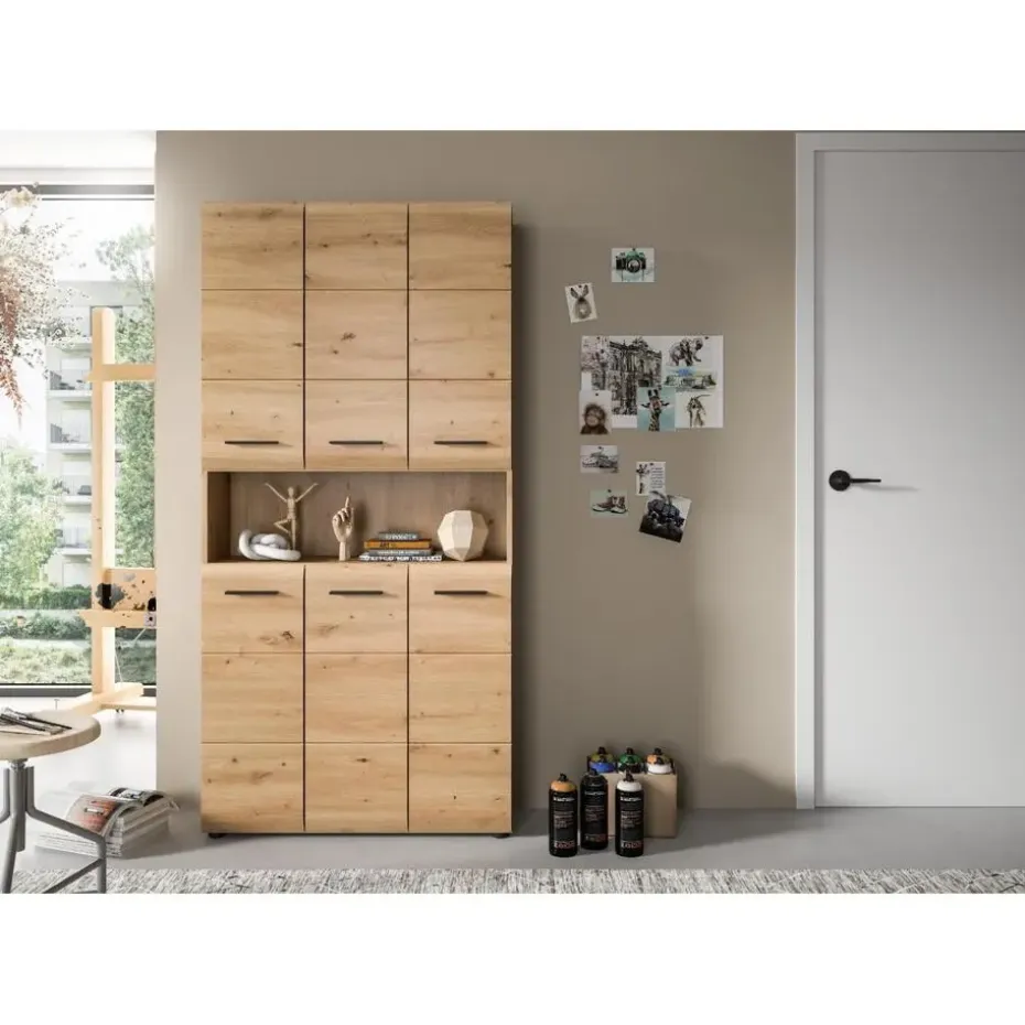 Hioshop Ice badkamerkast 6 deuren- 1 plank eiken decor
