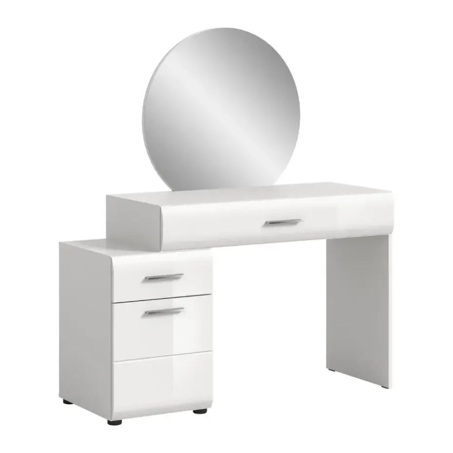 Hioshop Ice kaptafel inclusief spiegel 1 deur- 2 lades wit hoogglans- wit