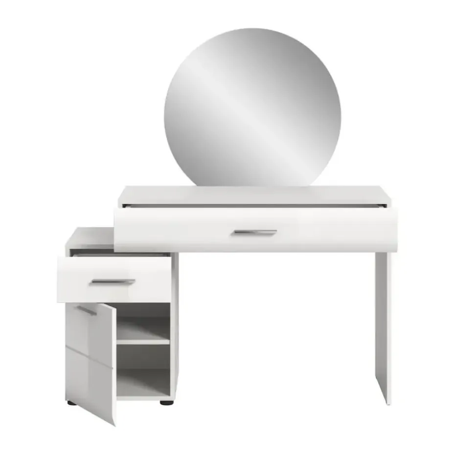 Hioshop Ice kaptafel inclusief spiegel 1 deur- 2 lades wit hoogglans- wit