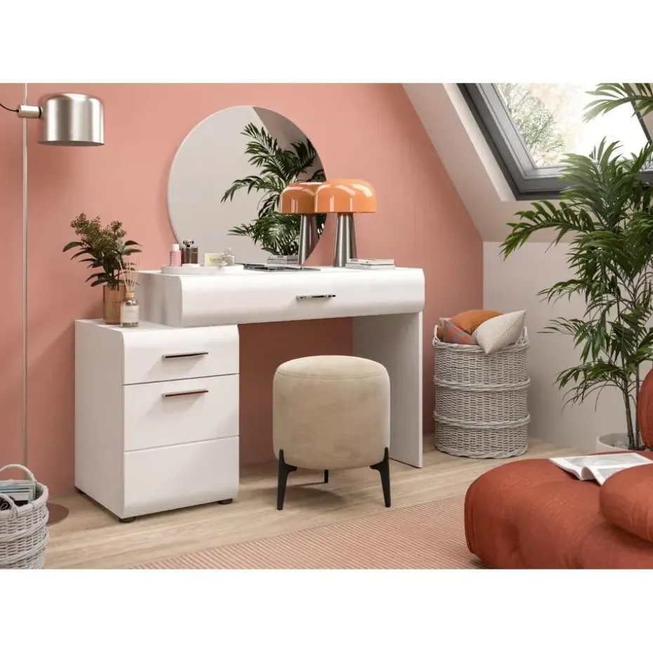 Hioshop Ice kaptafel inclusief spiegel 1 deur- 2 lades wit hoogglans- wit