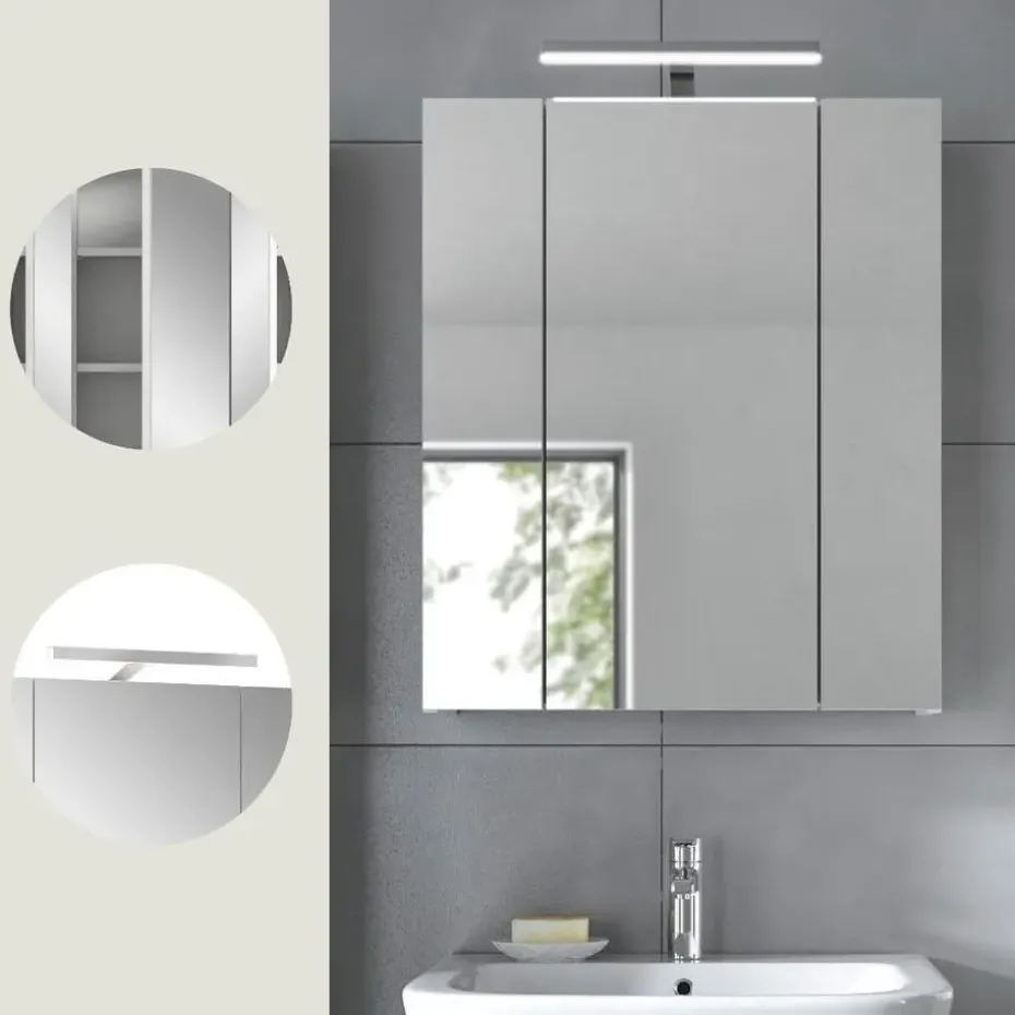 Hioshop Ice spiegelkast inclusief verlichting 3 spiegeldeuren wit hoogglans-