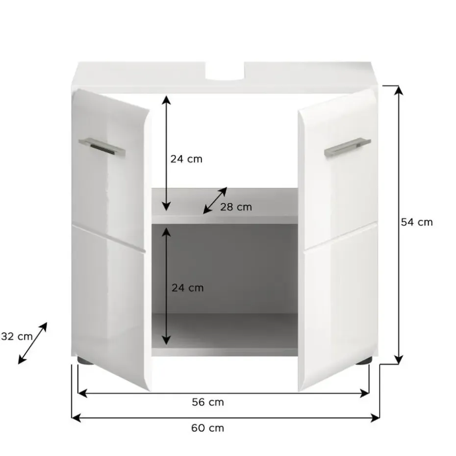 Hioshop Ice wastafel 2 deuren wit hoogglans- wit