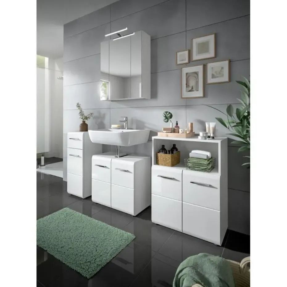 Hioshop Ice wastafel 2 deuren wit hoogglans- wit