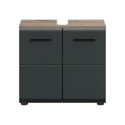 Hioshop Ice wastafel 2 deuren zwart mat- eiken decor