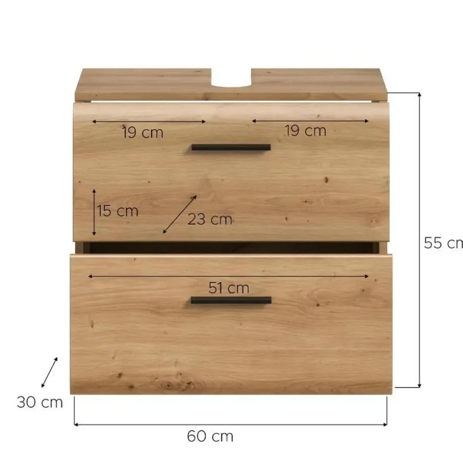 Hioshop Ice wastafel 2 lades eiken decor