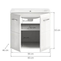 Hioshop Ice wastafel inclusief was 2 deuren wit hoogglans- wit