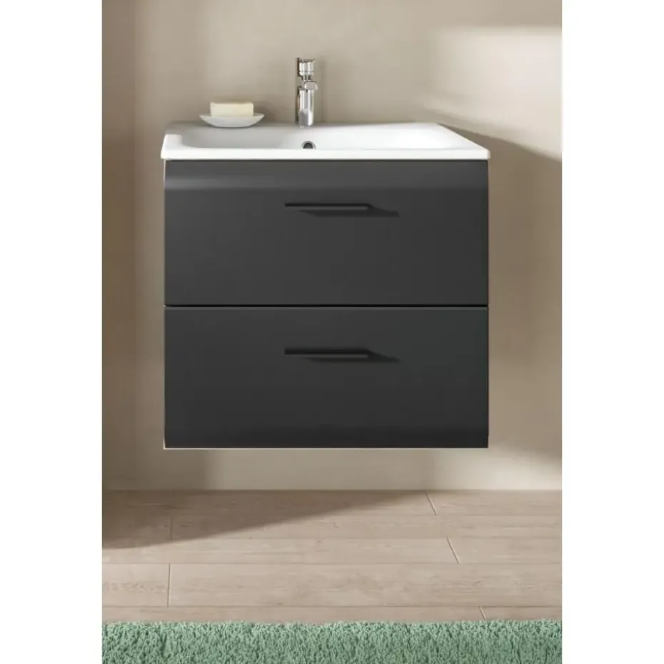 Hioshop Ice wastafel inclusief was 2 lades zwart mat- eiken decor
