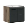 Hioshop Ice wastafel inclusief was 2 deuren zwart mat- eiken decor