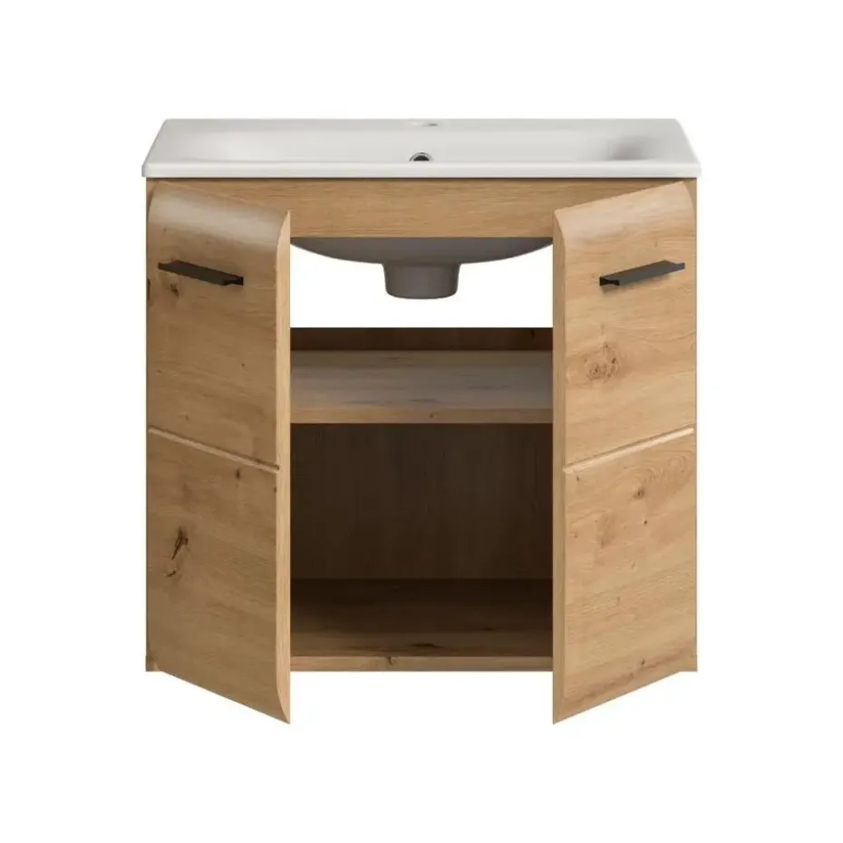 Hioshop Ice wastafel inclusief was 2 deuren eiken decor
