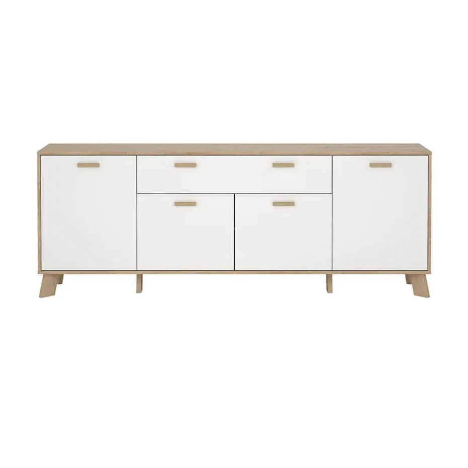 Hioshop Ikast dressoir 4 deuren- 1 lade eiken decor- wit