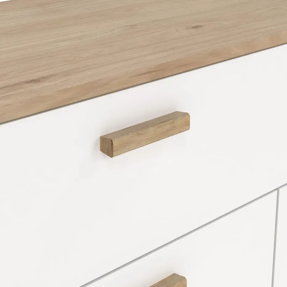 Hioshop Ikast dressoir 4 deuren- 1 lade eiken decor- wit