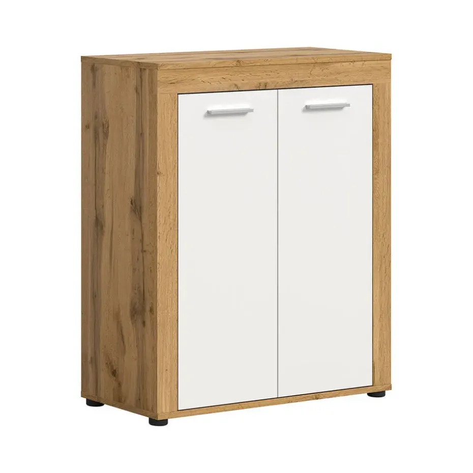 Hioshop Jam schoenenkast 2 deuren wit- eik decor