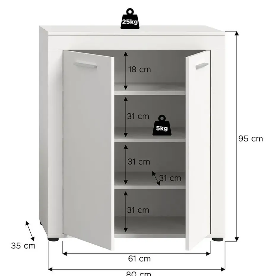 Hioshop Jam schoenenkast 2 deuren wit