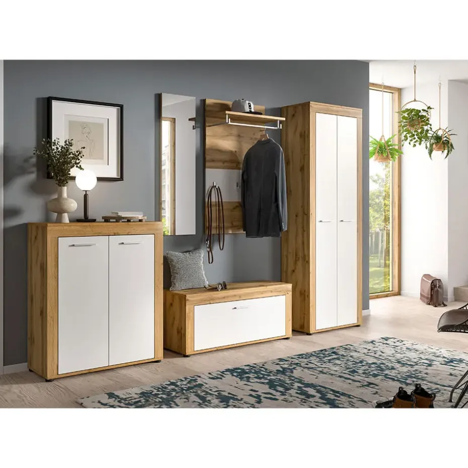 Hioshop Jam schoenenkast 2 deuren wit- eik decor