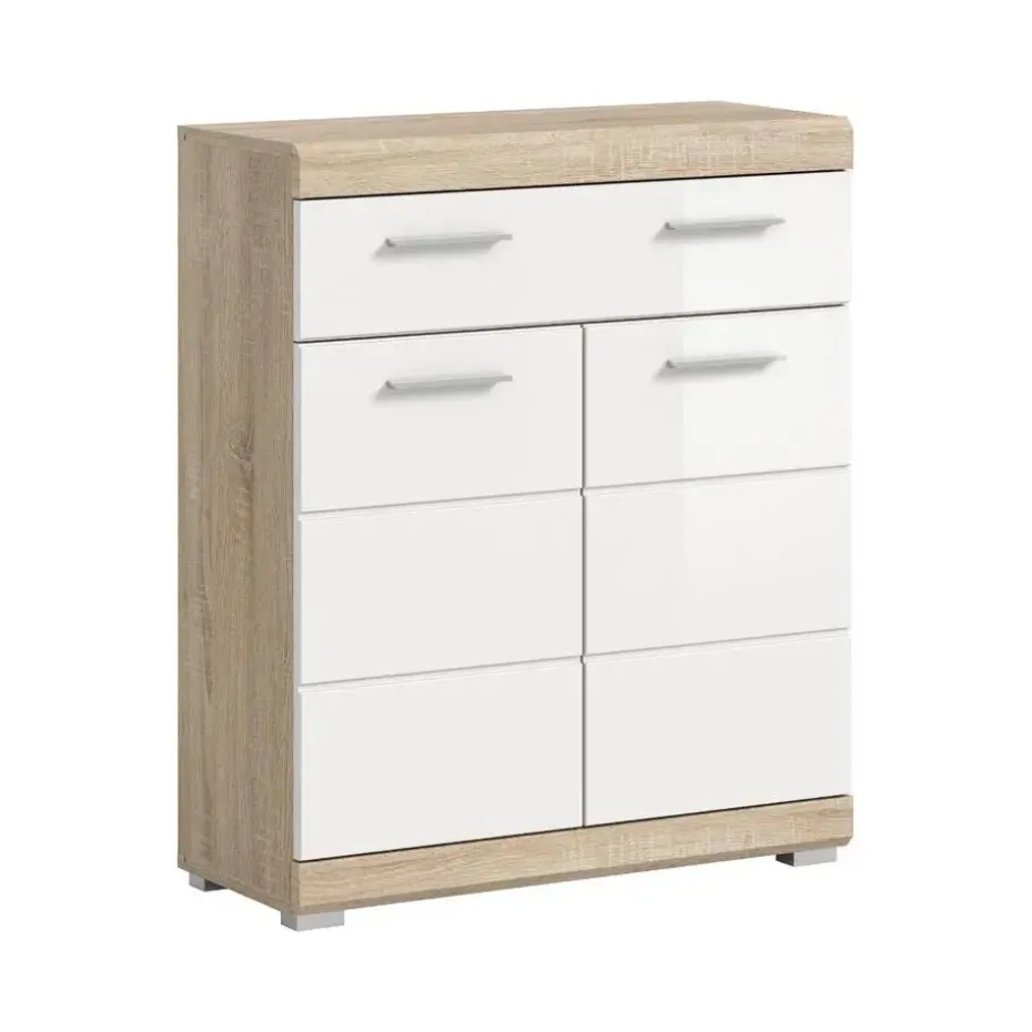 Hioshop Lambada badkamerkast 2 deuren- 1 lade wit hoogglans- eiken decor