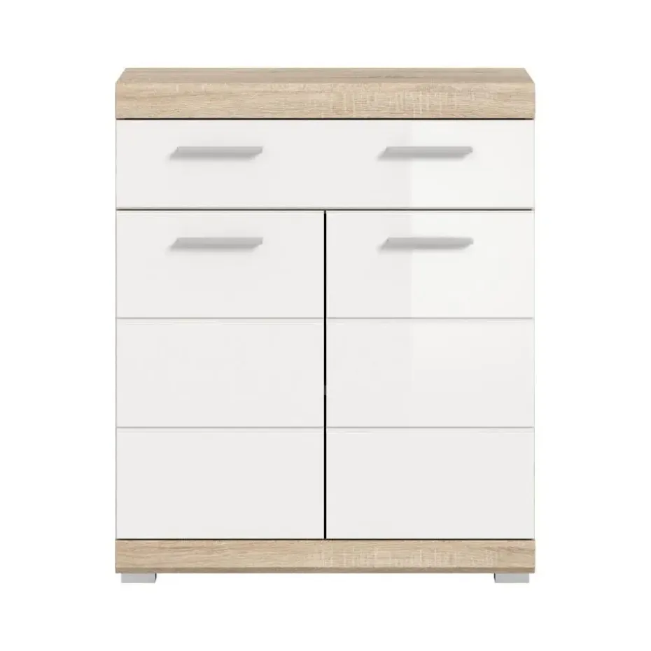 Hioshop Lambada badkamerkast 2 deuren- 1 lade wit hoogglans- eiken decor
