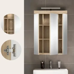 Hioshop Lambada spiegelkast inclusief verlichting 2 deuren- 3 spiegeldeuren- 3
