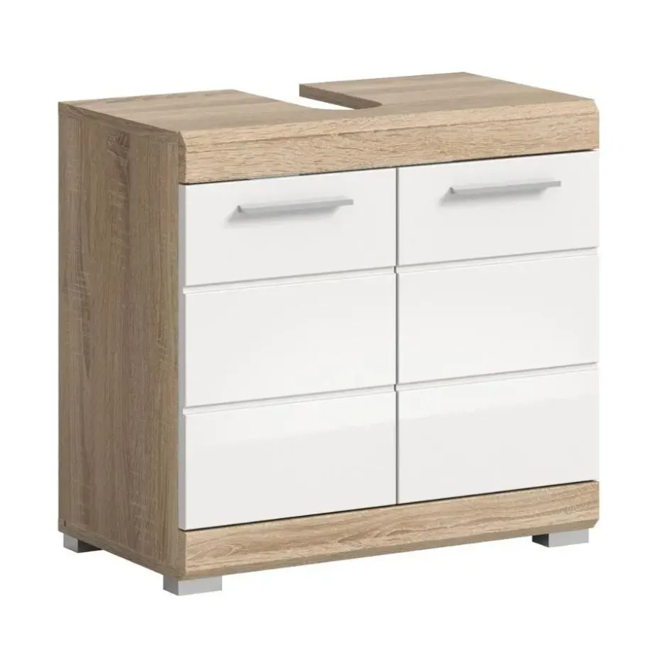 Hioshop Lambada wastafel 2 deuren wit hoogglans- eiken decor