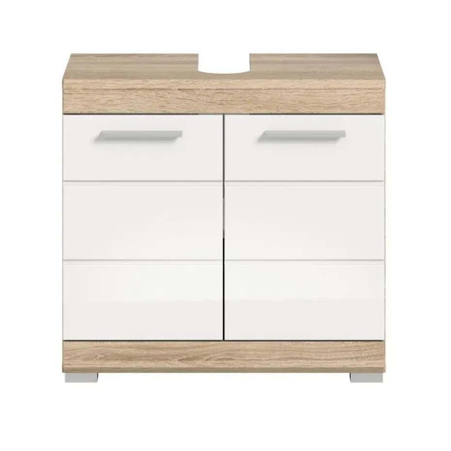 Hioshop Lambada wastafel 2 deuren wit hoogglans- eiken decor
