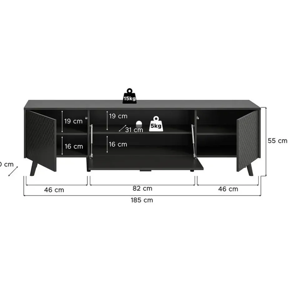 Hioshop Linea dressoir 2 deuren 1 klepdeur mat grijs