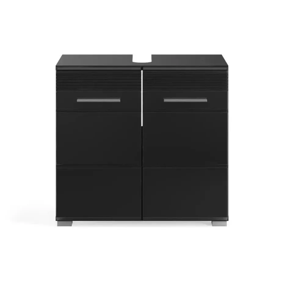 Hioshop Linus wastafel 2 deuren zwart hoogglans- zwart