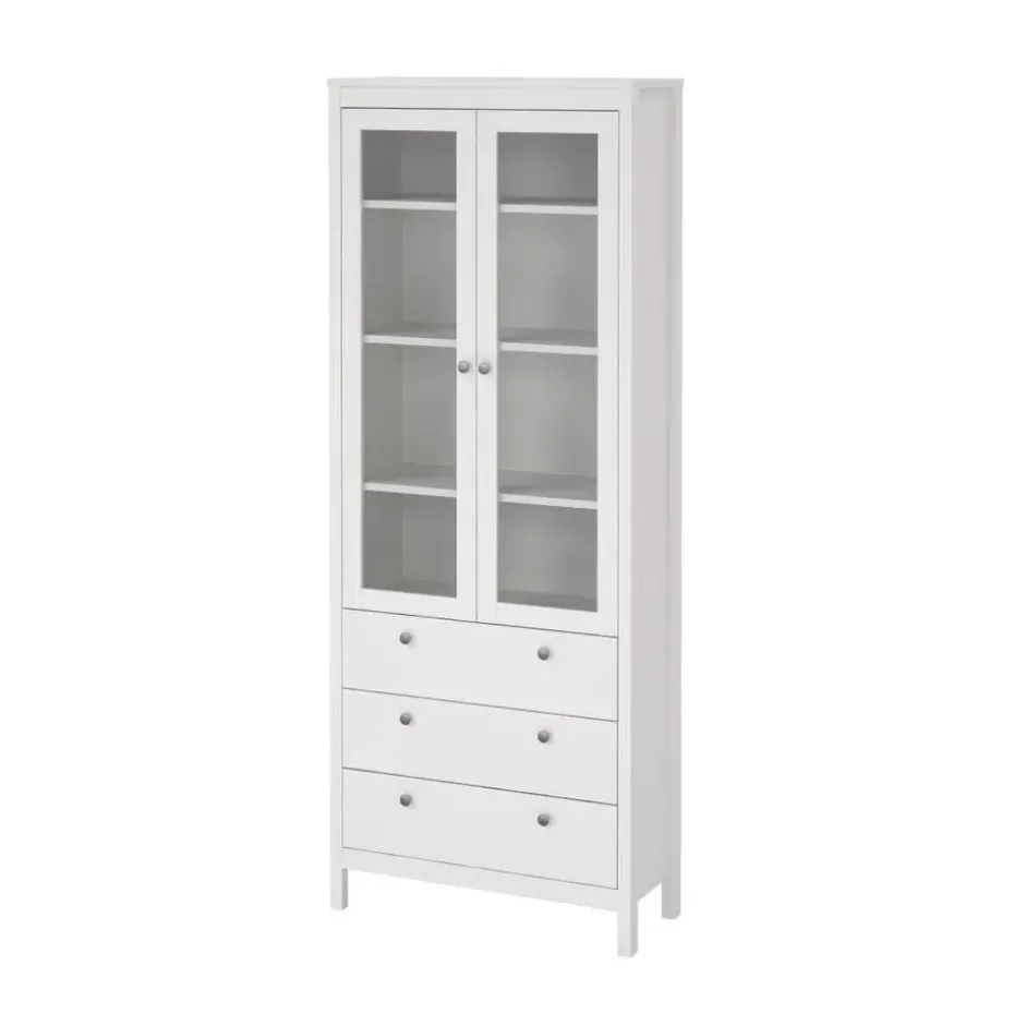Hioshop Madrid vitrinekast 2 glazen deuren 3 laden wit