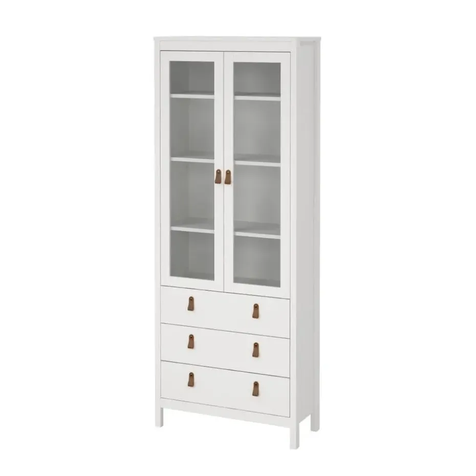 Hioshop Madrid vitrinekast 2 glazen deuren 3 laden wit