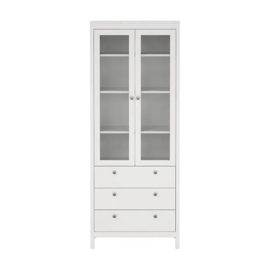 Hioshop Madrid vitrinekast 2 glazen deuren 3 laden wit