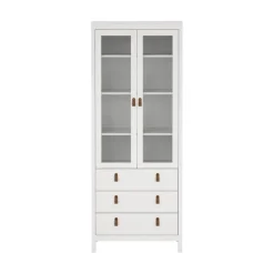 Hioshop Madrid vitrinekast 2 glazen deuren 3 laden wit