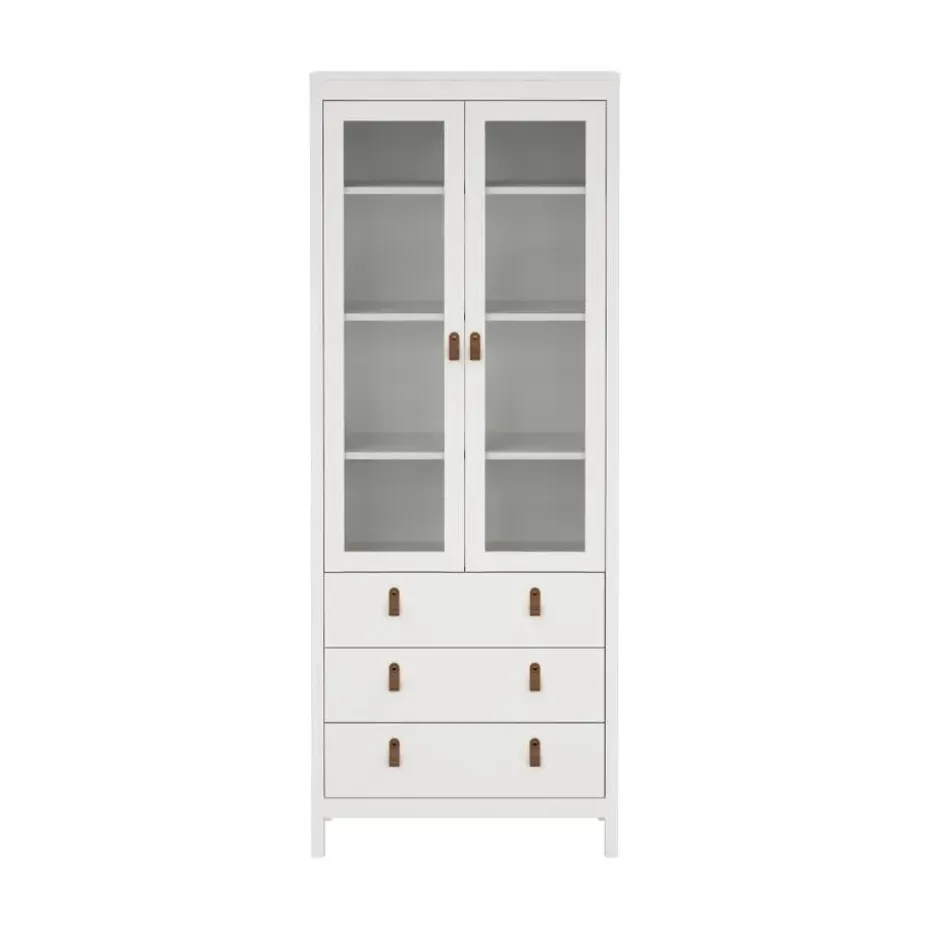 Hioshop Madrid vitrinekast 2 glazen deuren 3 laden wit