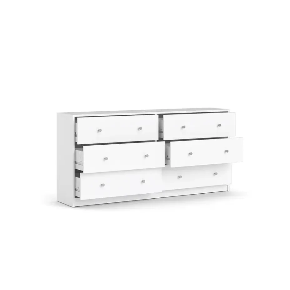 Hioshop Maria kommode breed met 6 lades- wit