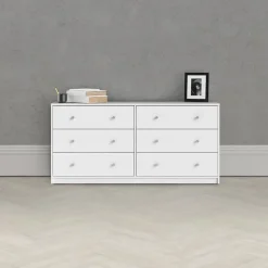 Hioshop Maria kommode breed met 6 lades- wit