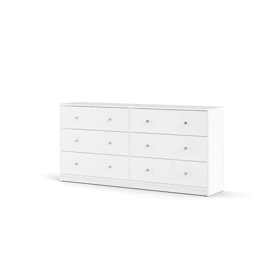 Hioshop Maria kommode breed met 6 lades- wit
