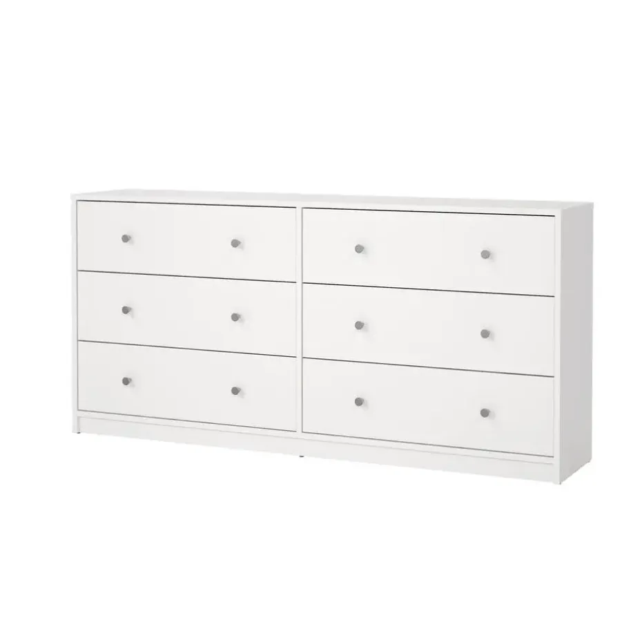 Hioshop Maria kommode breed met 6 lades- wit