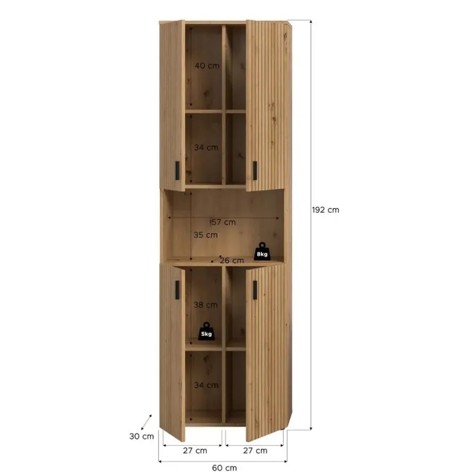 Hioshop Mone kolomkast 4 deuren- 1 plank eiken decor