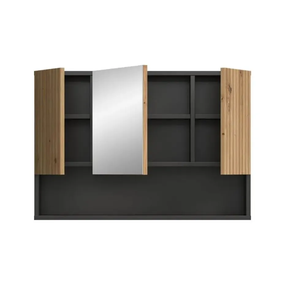 Hioshop Mone spiegelkast 2 deuren- 1 spiegeldeur- 1 plank eiken decor-