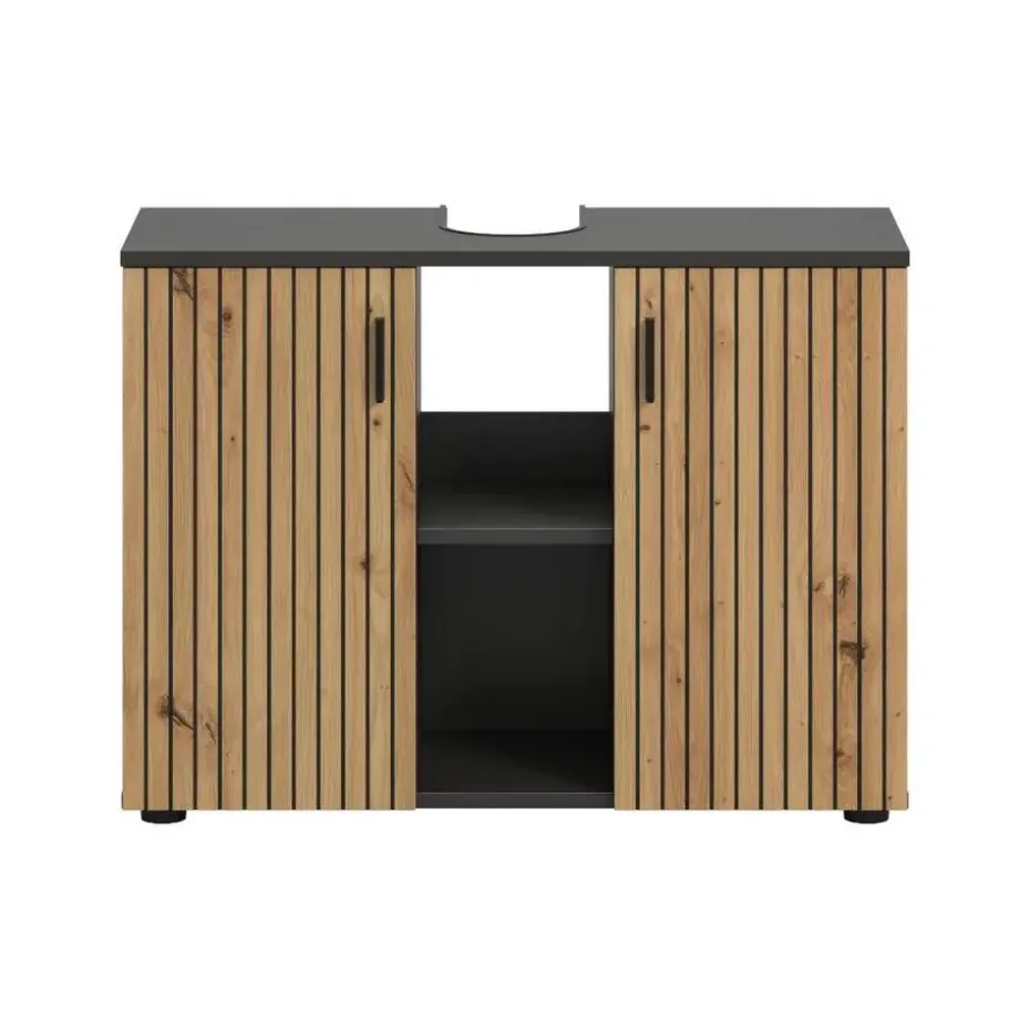 Hioshop Mone wastafel 2 deuren- 2 planken eiken decor- donkergrijs
