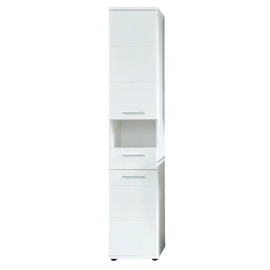 Hioshop Monte kolomkast 2 deuren- 1 lade- 1 open vak wit- wit hoogglans