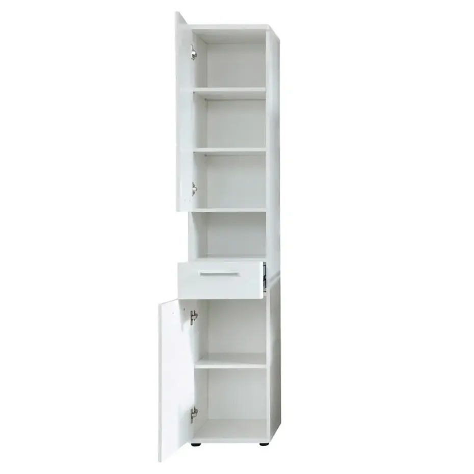 Hioshop Monte kolomkast 2 deuren- 1 lade- 1 open vak wit- wit hoogglans