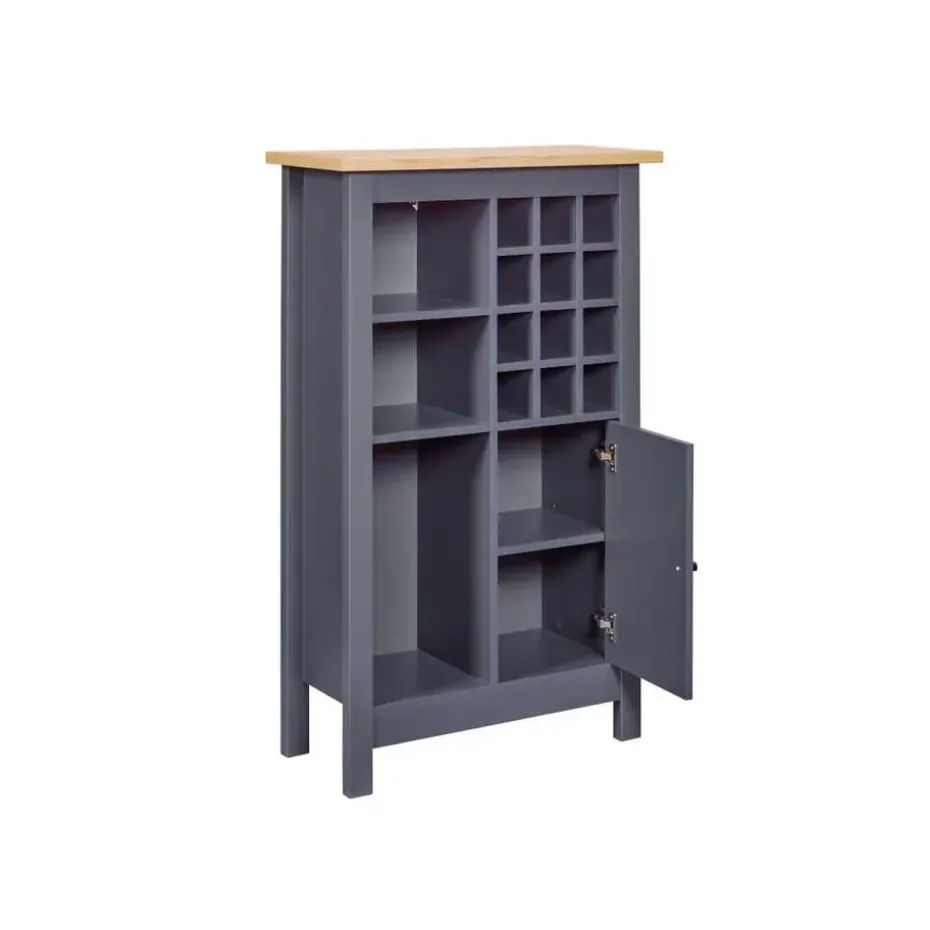 Hioshop Nellina wandkast wijnrek- 1 deur- 3 open planken- 12 ruimte voor wijn