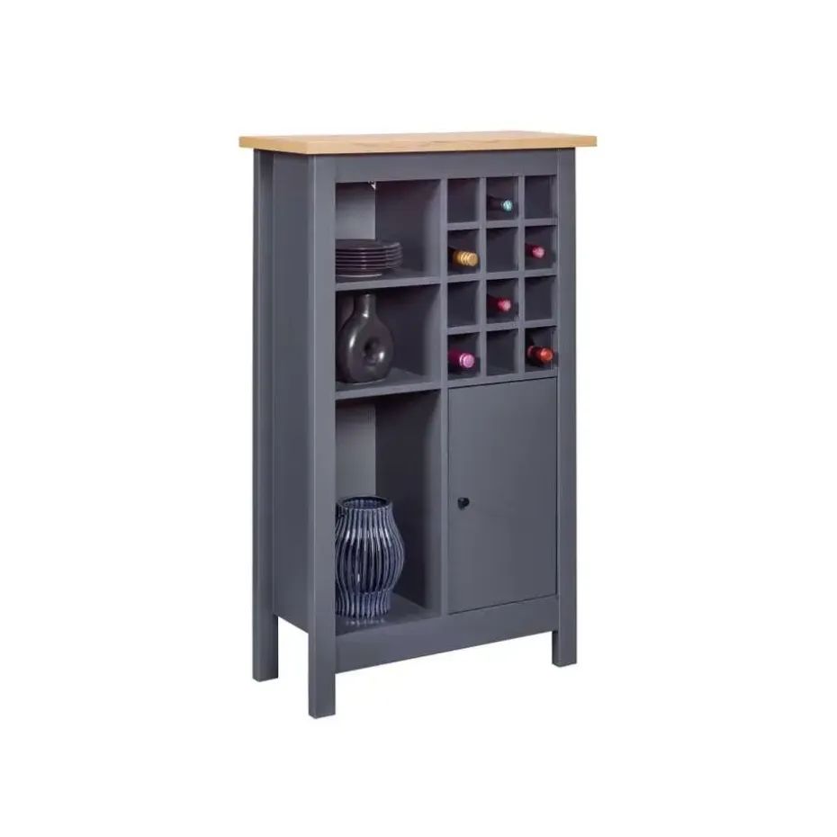 Hioshop Nellina wandkast wijnrek- 1 deur- 3 open planken- 12 ruimte voor wijn