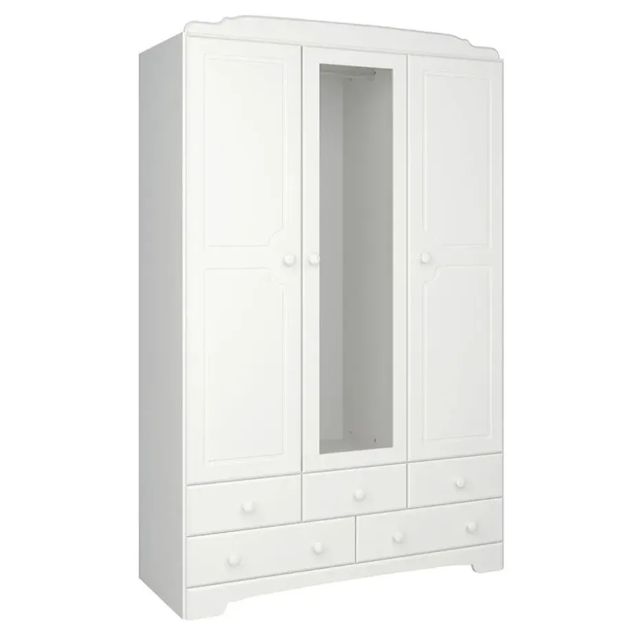 Hioshop Nilon kledingkast 3 deuren 5 laden wit