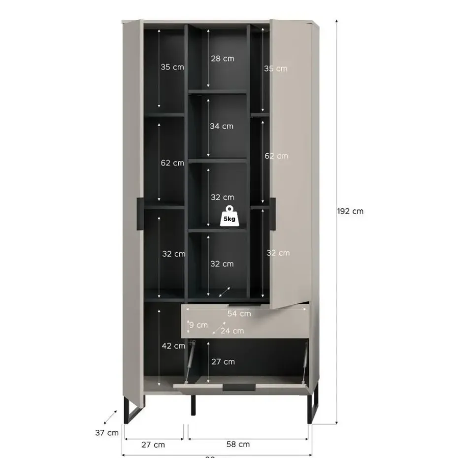 Hioshop Noida dressoir 2 deuren- 1 vouwdeur- 1 lade- 4 planken kasjmier decor