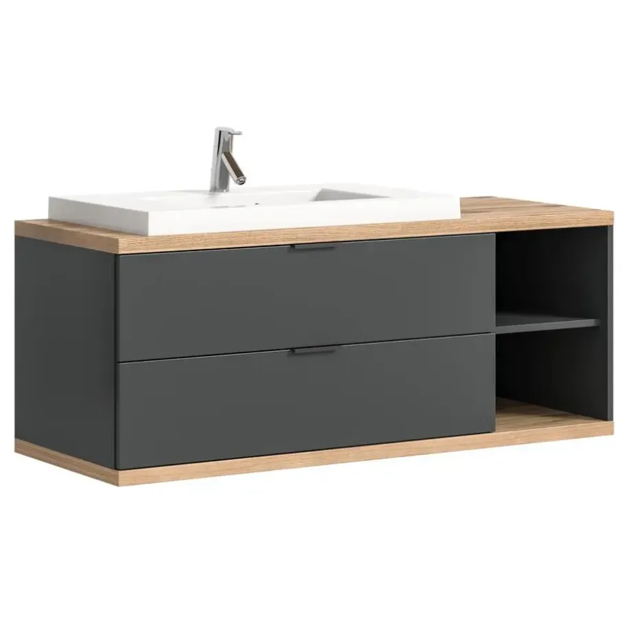 Hioshop Nuaro wastafel 2 lades grijs