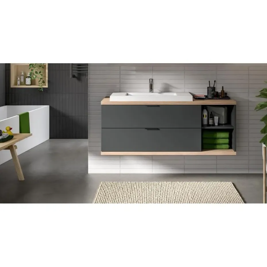 Hioshop Nuaro wastafel 2 lades grijs