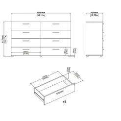 Hioshop Pepe kommode 8 lades zwarte structuur