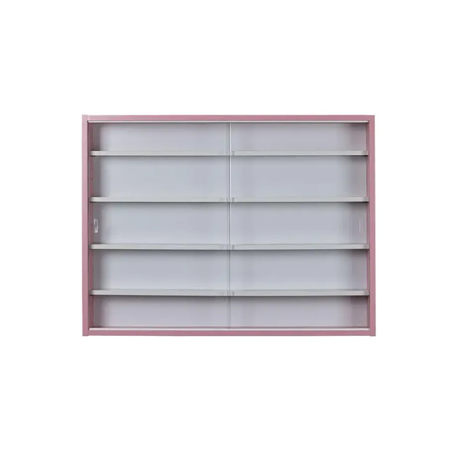 Hioshop Pinkruby vitrinekast vitrinekast- 2 schuifdeuren roze- wit