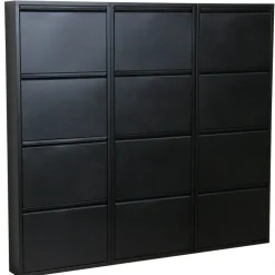 Hioshop Pisa schoenenkast zwart metaal met 4 vakken - set van 3